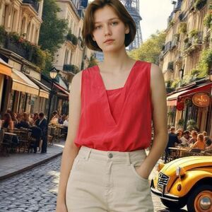 Comptoir des Cotonniers red 100% silk sleeveless top XS/S French designer/Paris